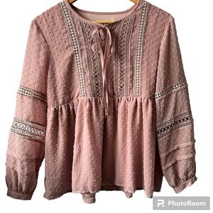 Indigo Soul Swiss Dot Crochet Top size Small‎ NWT Pink